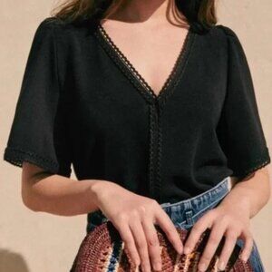 Sezane Tina Blouse, Black, Size 34